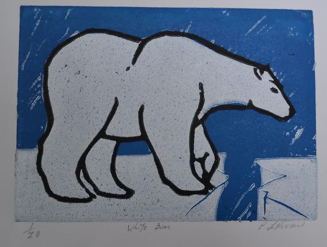 White Bear, 3 color linocut
