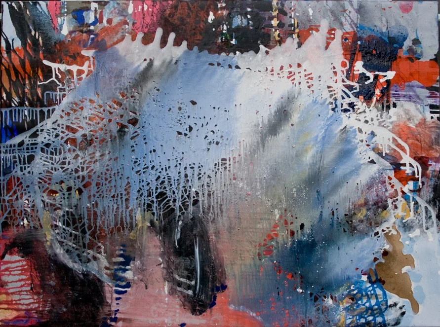   Evacuation, &nbsp;2011, oil and mica on linen, 36 x 48 inches  (sold)  