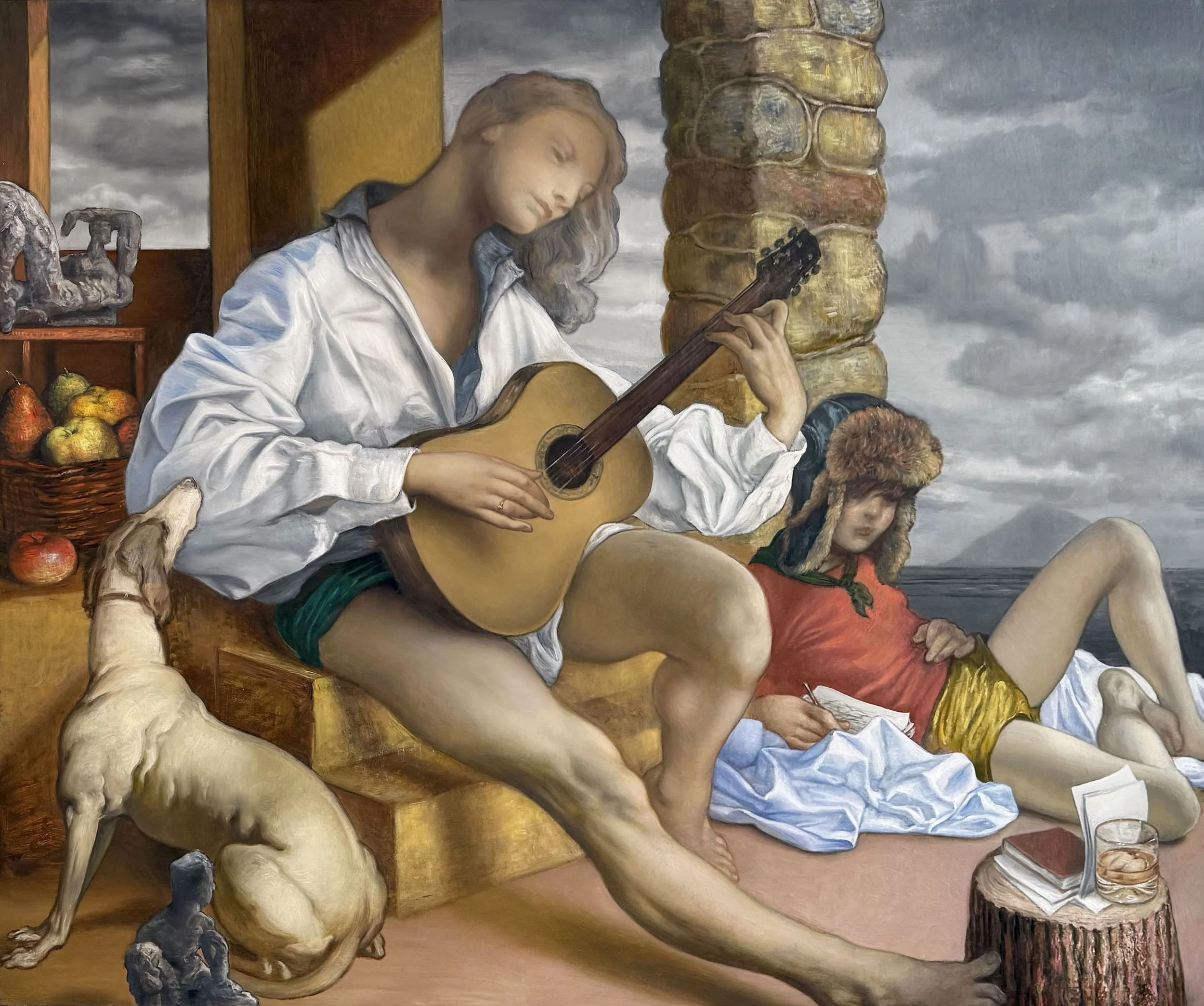   Porch Play,  Oil on linen, 60 x 72 inches, 2025 