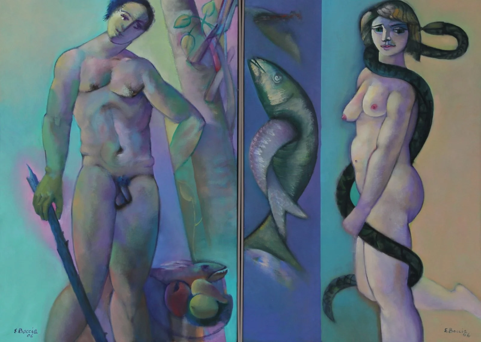  Young Adam and Eve, 2006, Oil on canvas diptych, 36 x 24 in. each panel 