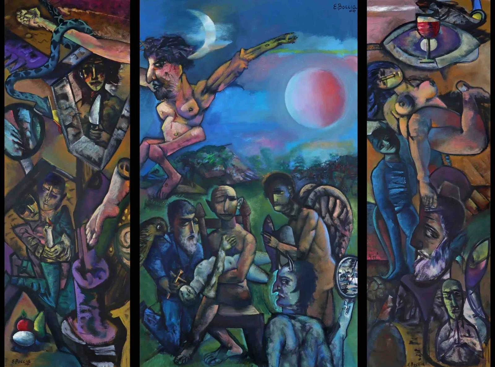  David's Death, 2004, Oil on canvas triptych, 96 x 32 in. each panel 