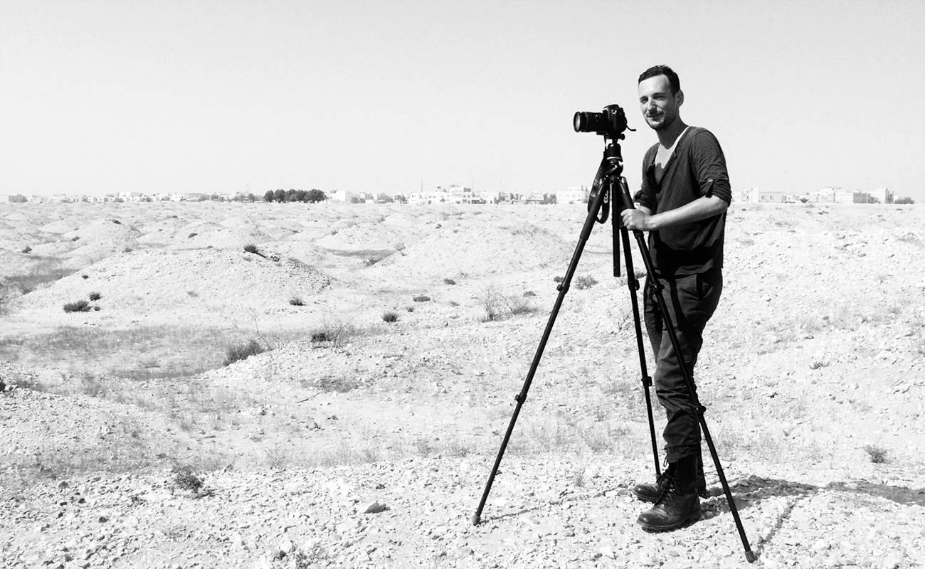 Filming with Hussain in the Burial mounds, Bahrain 2014