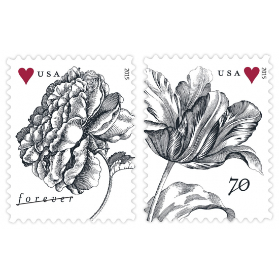 U.S.Postage Stamp: Vintage Rose and Tulip