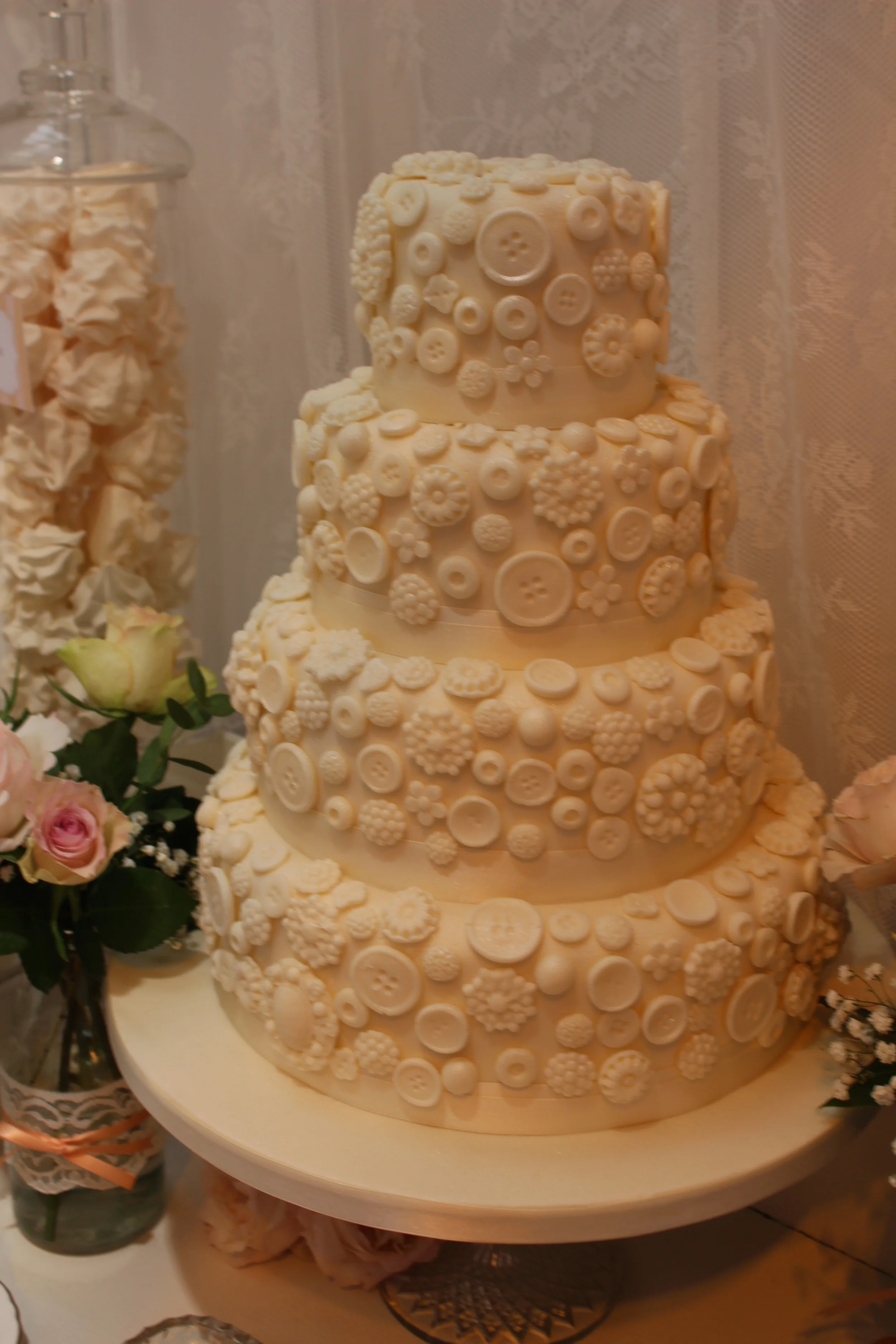 Ivory vintage button 4 tier cake