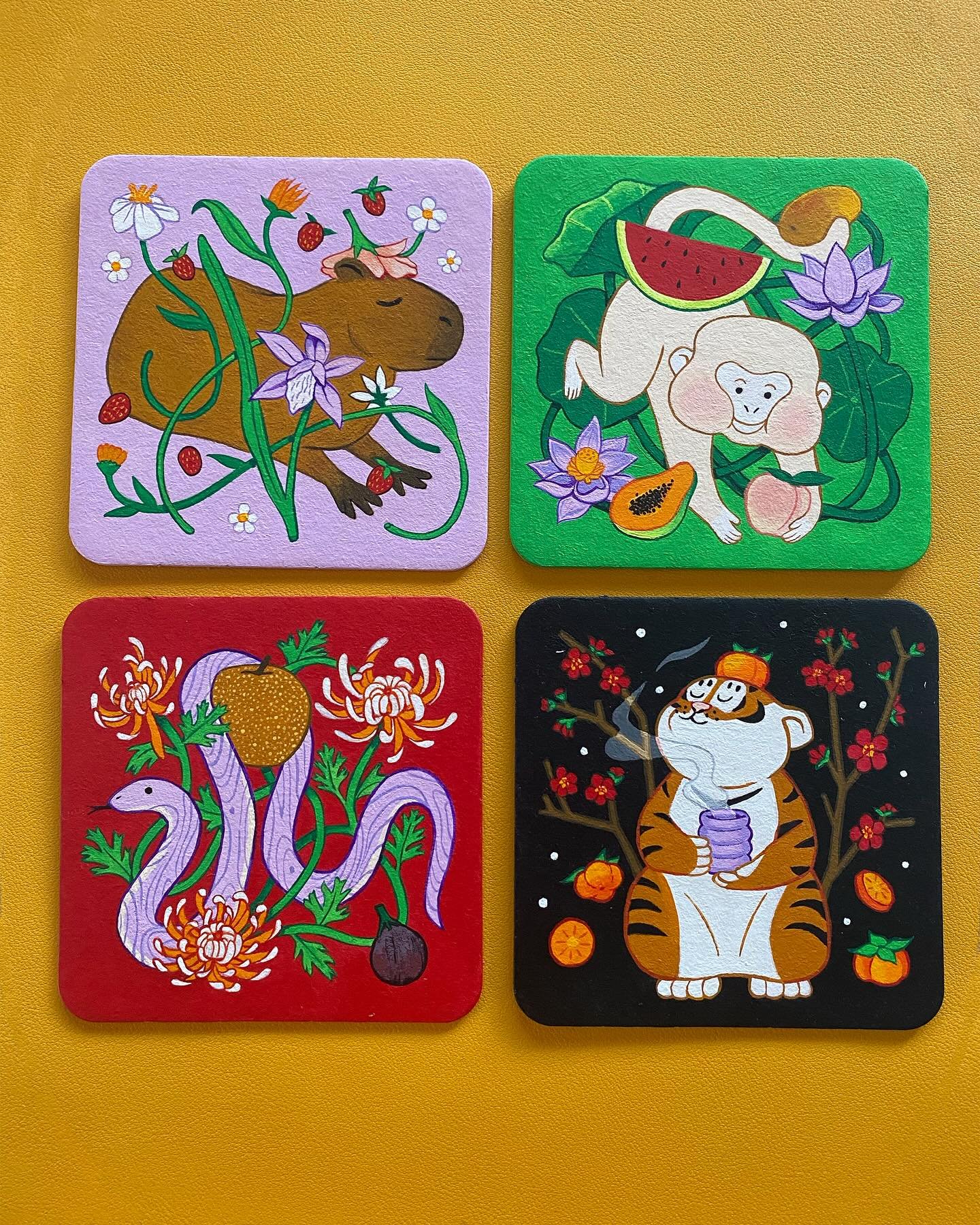 I painted some coasters for @nucleusportland &rsquo;s Salut! 10th Annual Coaster Show! The exhibit will be on display at @nucleushouse_ from June 8 - July 3, and these originals will be for sale through their website. There will be over 1,000 coaster