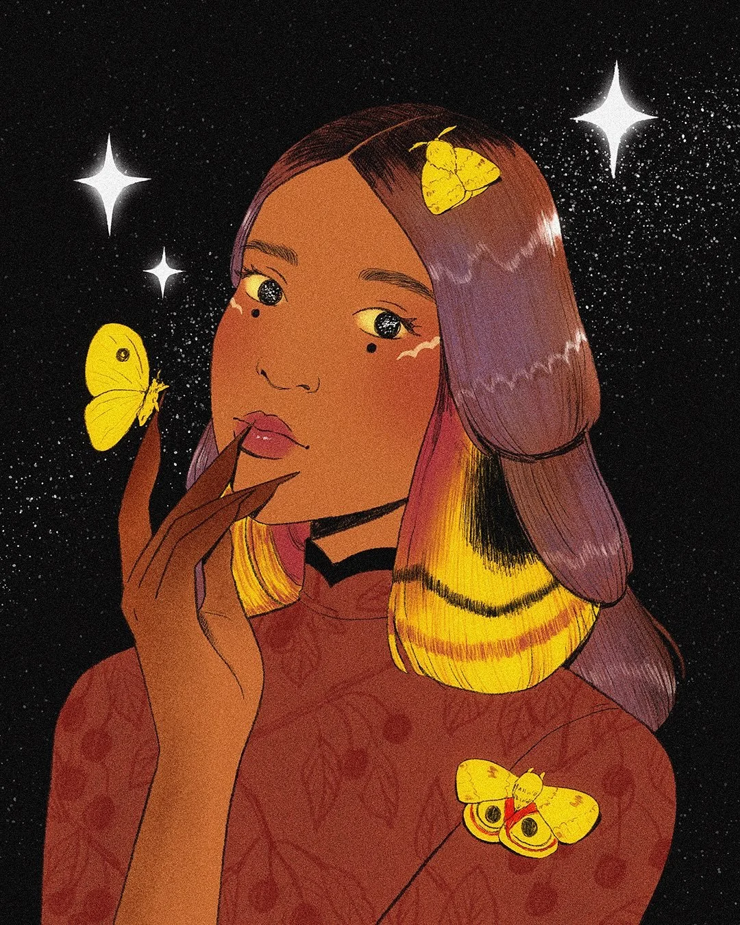 apparently July 19-27 is National Moth Week @mothweek ! If you like moths, check out their page for more info. Anyway what better time to share some moth art I recently did:

First image is a portrait for fun of a character inspired by the Io Moth&rs