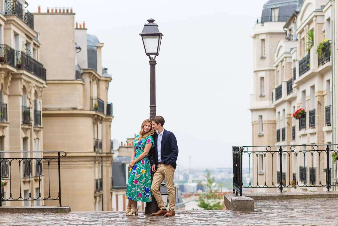 Couple in love Montmartre Paris photographer pre-wedding proposal engagement