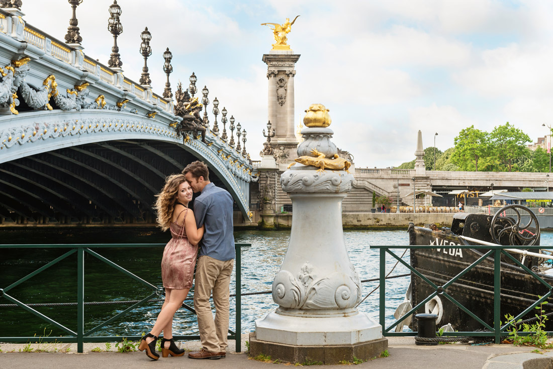 Paris photographer Alexandre III bridge engagement proposal pre-wedding