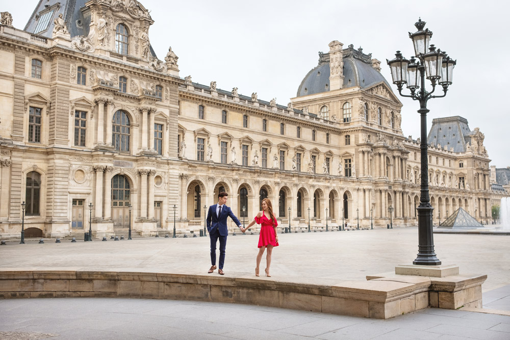 Paris for Two photographer couple at Louvre engagement proposal pre-wedding 