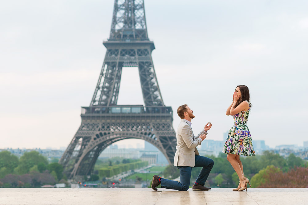 Paris photographer proposal engagement Eiffel tower wedding ring she said yes