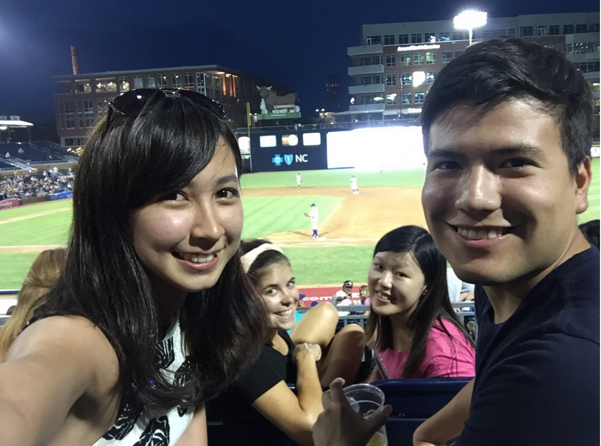 Experience THE USA Official pass time! MQ Students Rhiannon and Sarah enjoy a game of baseball. Go Durham Bulls!