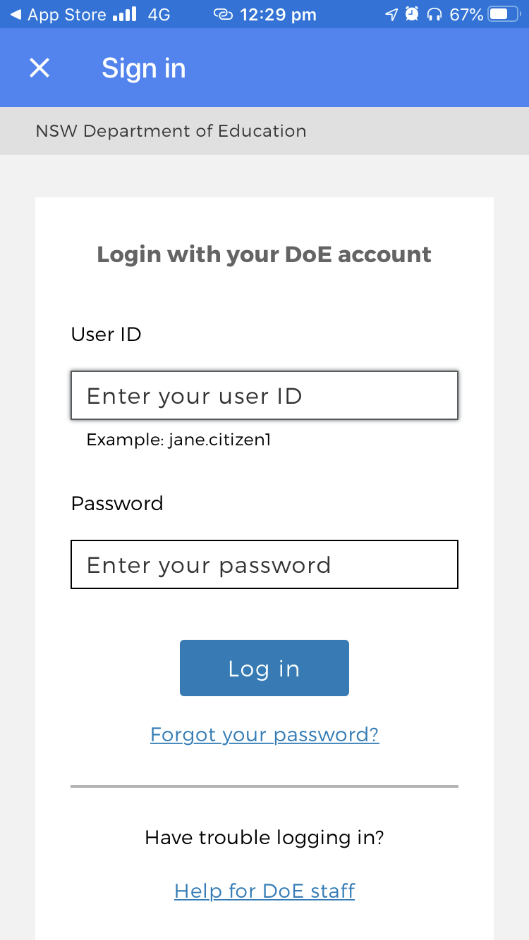 DET Log In Screen