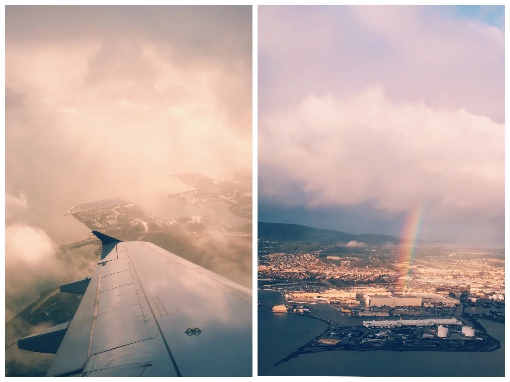 Golden sunrise and rainbows over SFO
