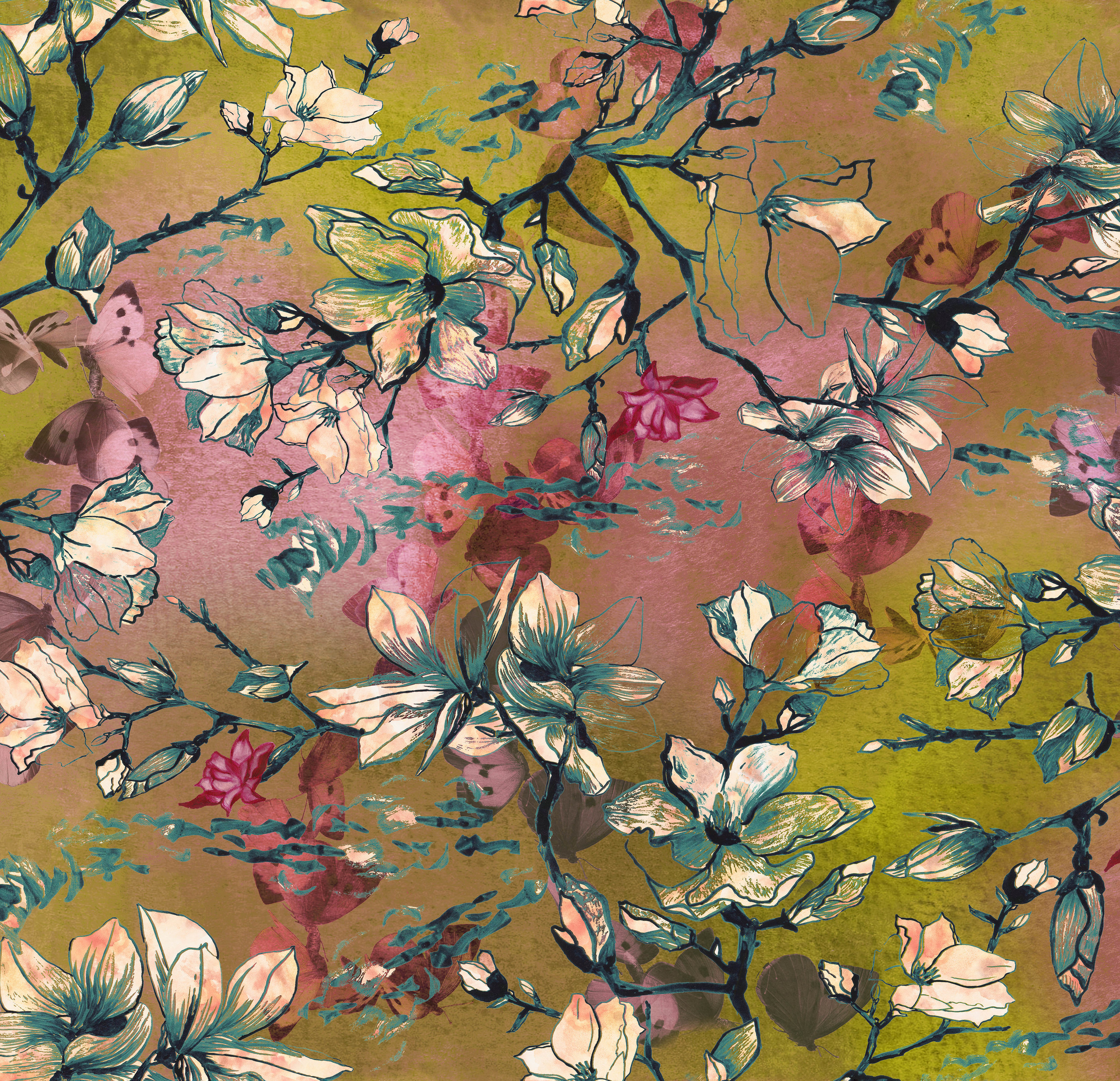 magnolia butterfly silk kimono print design pink 