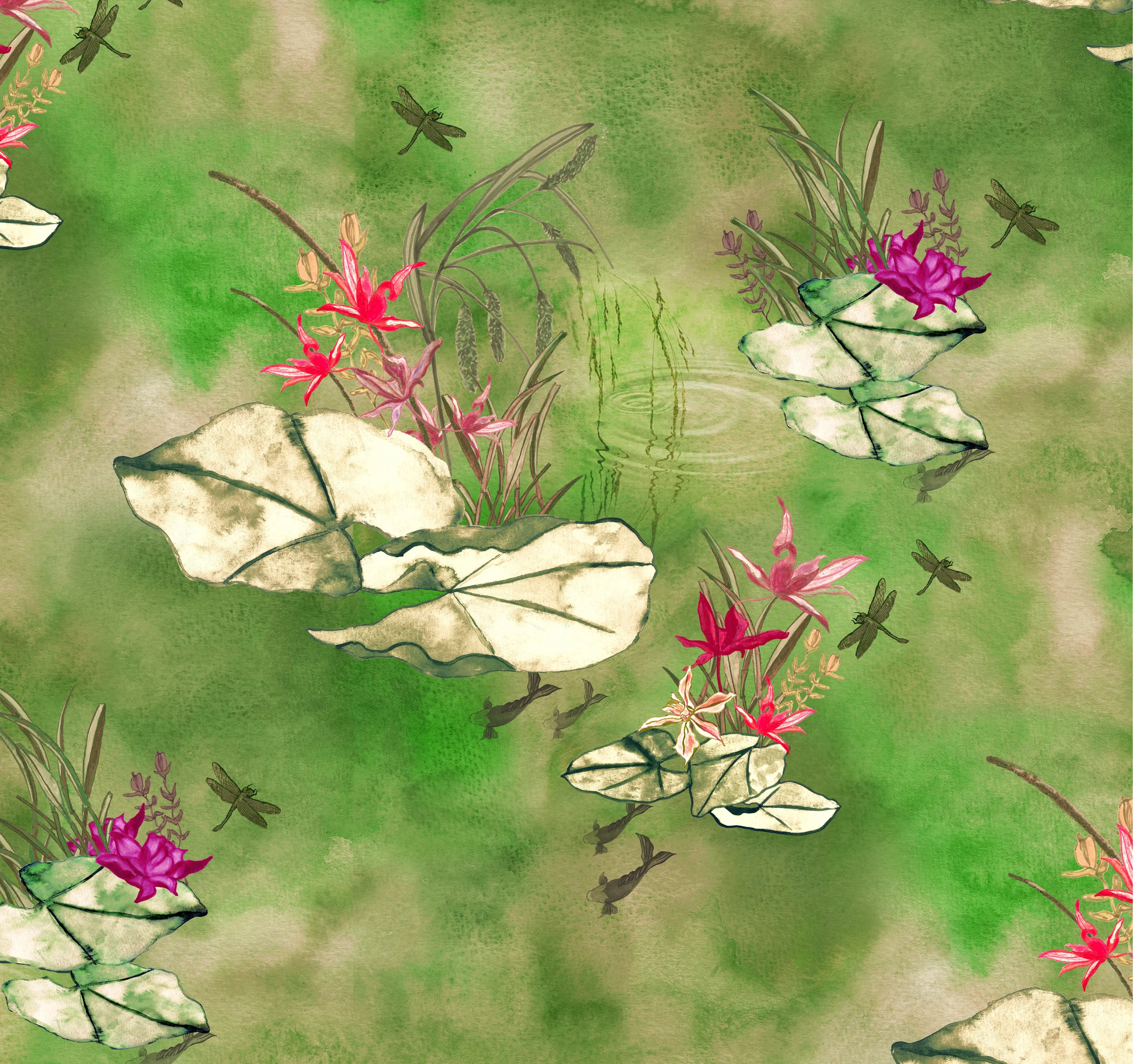 waterlily dragonfly print design 