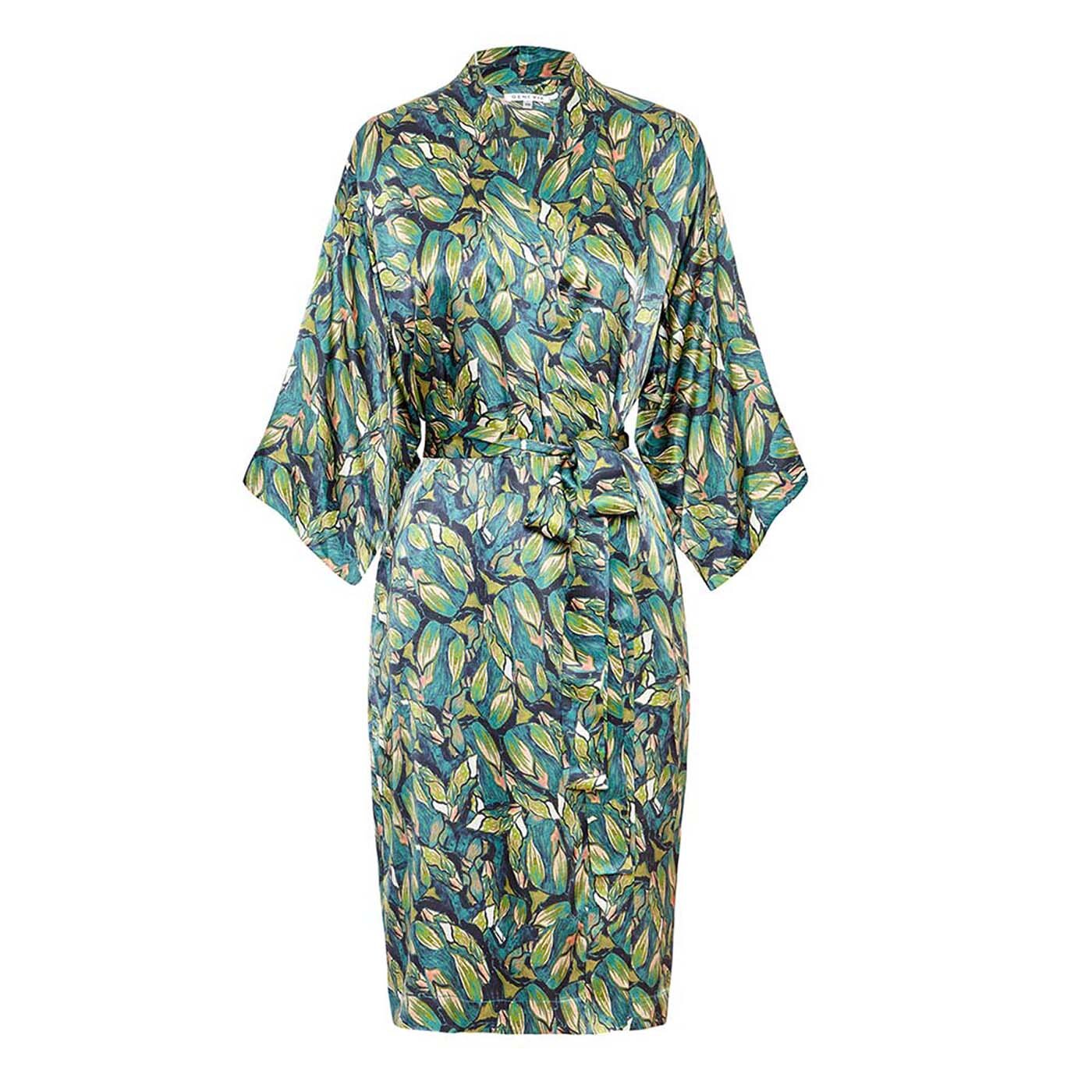 Bloomsbury Silk Kimono Robe - Emerald Green Silk — GENEVIE