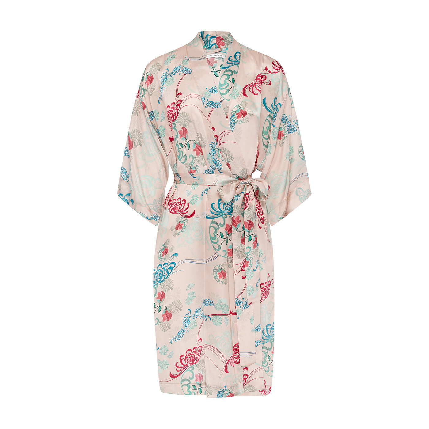 Amelie Kimono Robe | Floral Print on Beautiful Cream SIlk — GENEVIE