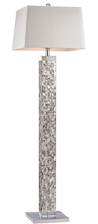 MOTHER OF PEARL FLOOR LAMP $350 63" high Shade is 17" across the top and bottom, 11" on the slant Base is 17" wide X 17" deep