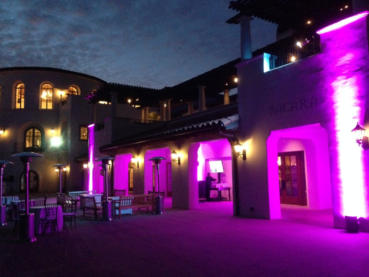 Santa Barbara Wedding DJs Event Lighting : Full lighting design house, uplighting, uplights, professional lighting