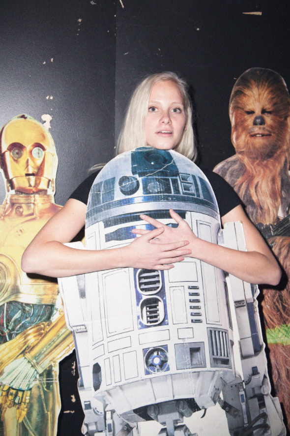 Radha, R2-D2, C-3PO, and Chewbacca 