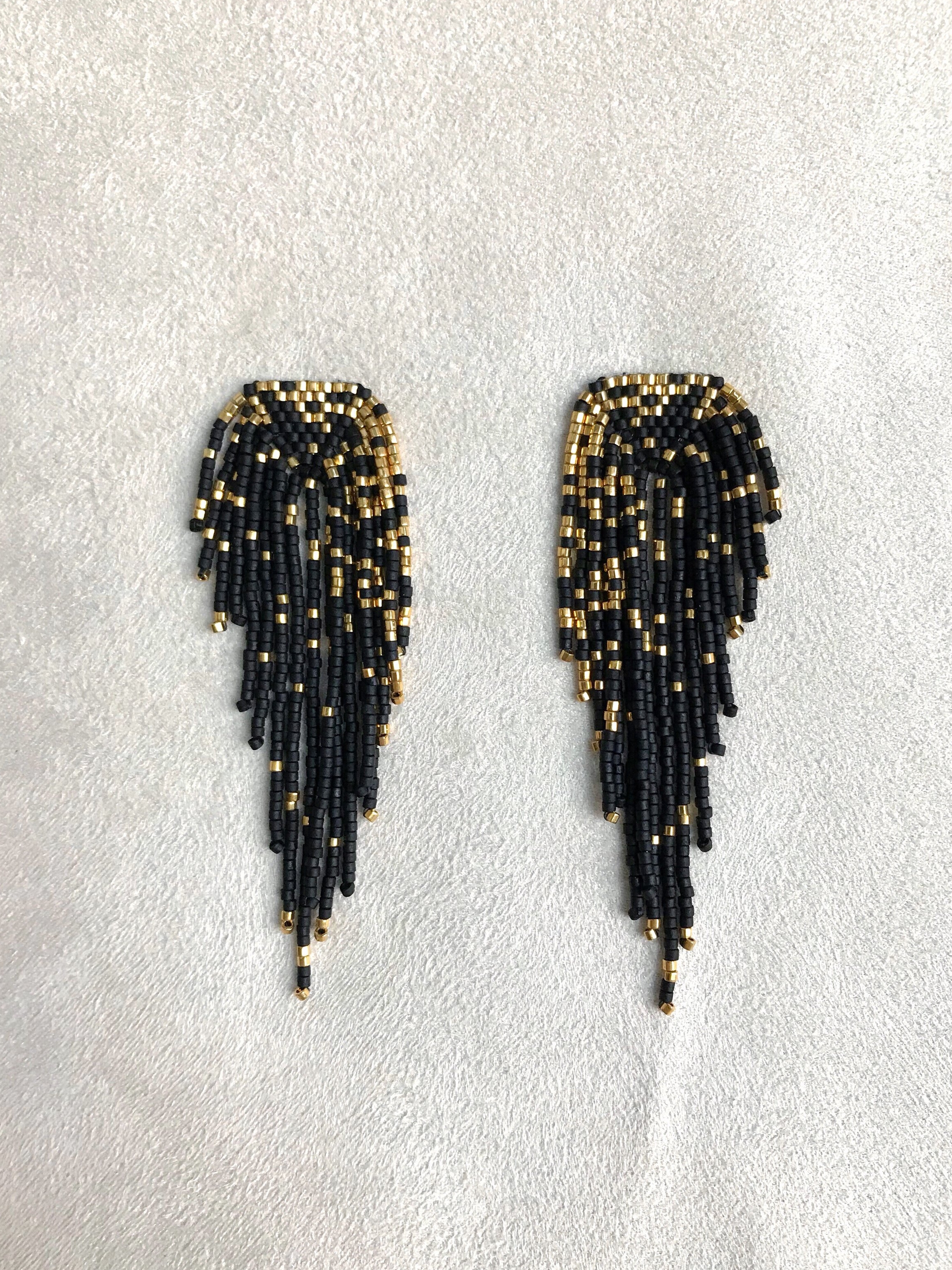 handmade earrings gold 18k gold plated Tassel earrings black red gold