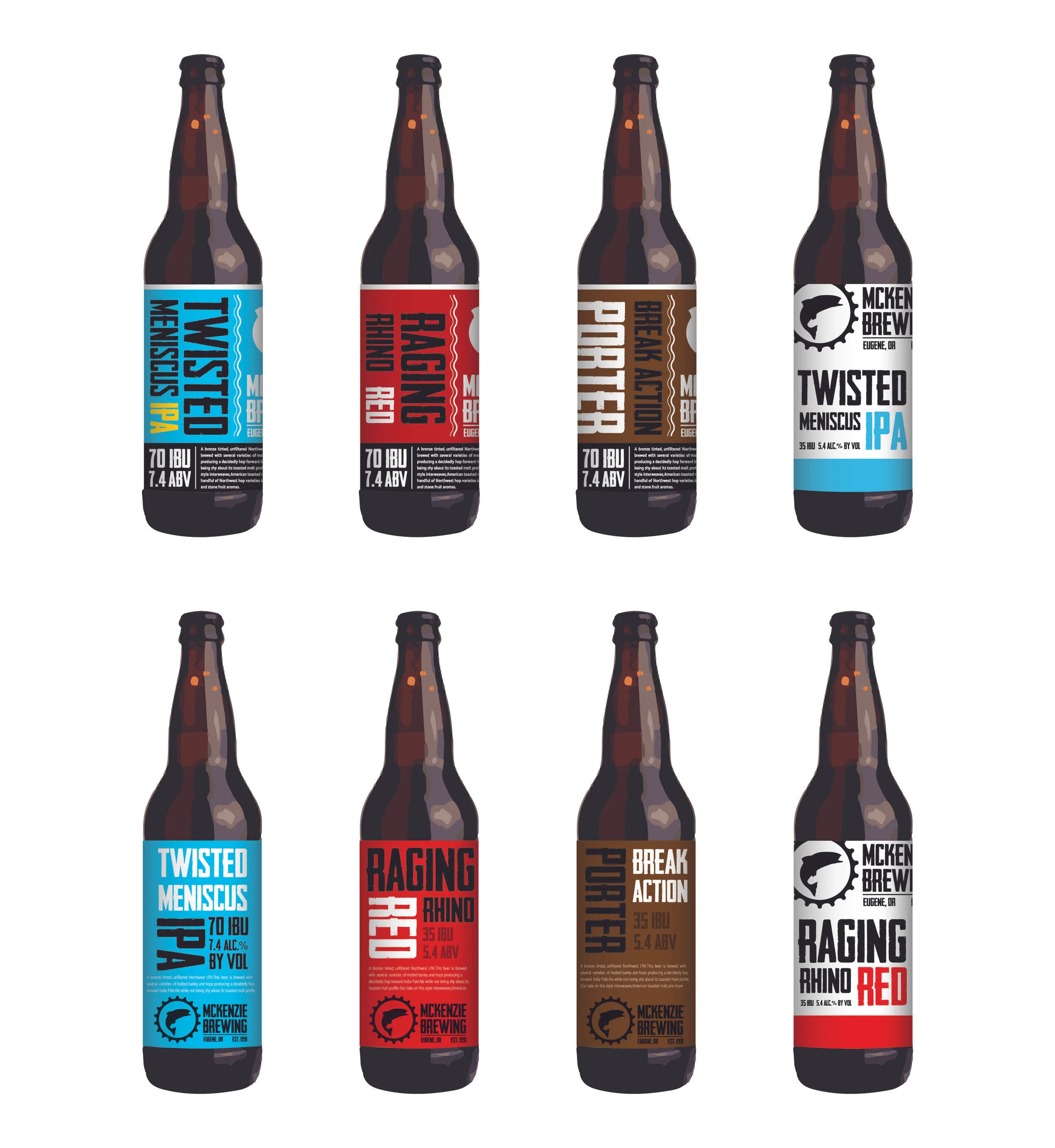 I simplified the logo to make better use of space. I used the Steelhead trout to capture the spirit of the brand: the wild and beautiful McKenzie River snaking through Oregon's obsidian landscape.