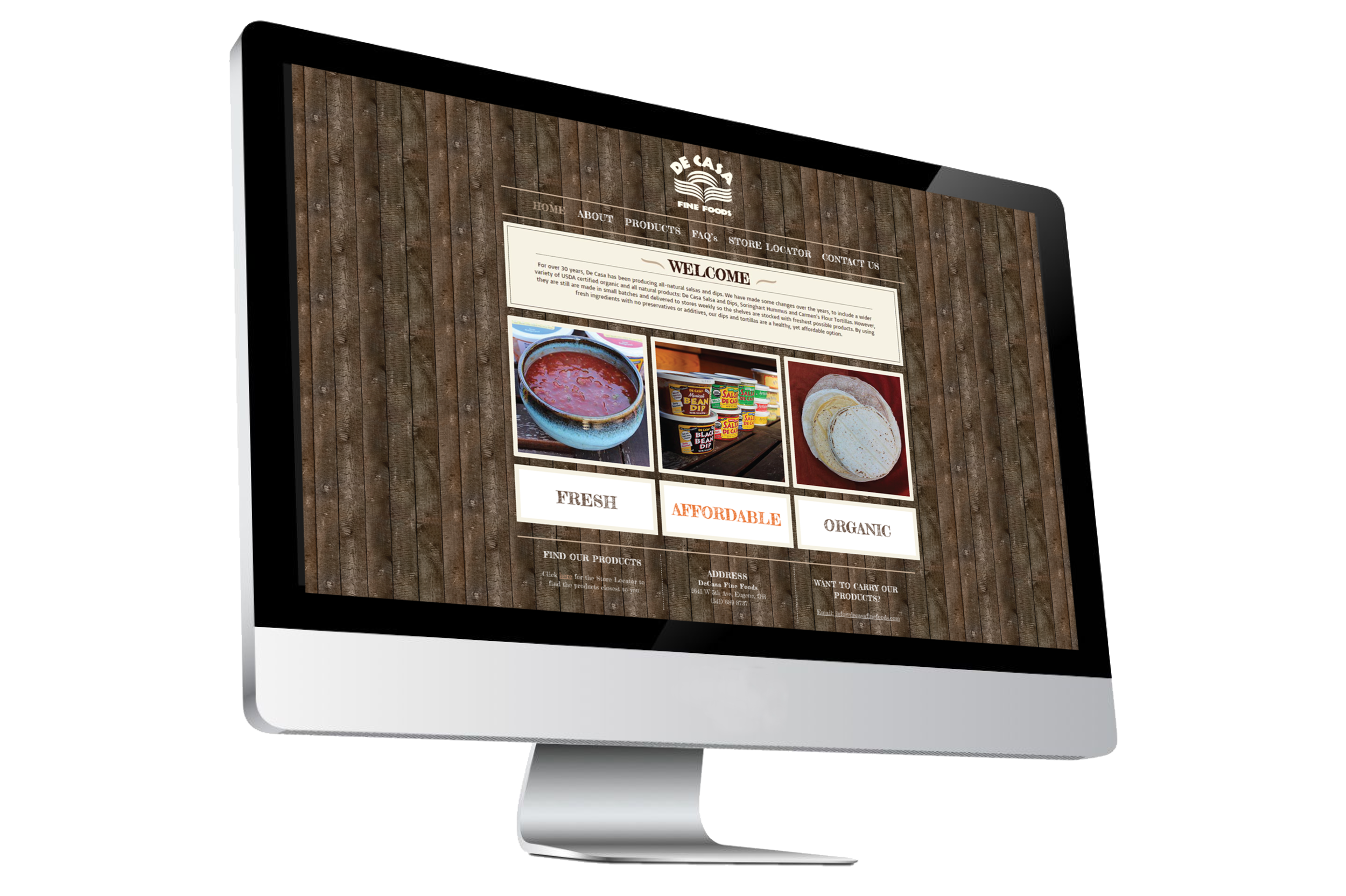 De Casa is a sustainable, organic foods company that attempted to communicate its brand value via a cold, industrial website. I warmed up the site, and incorporated product photos I shot myself.