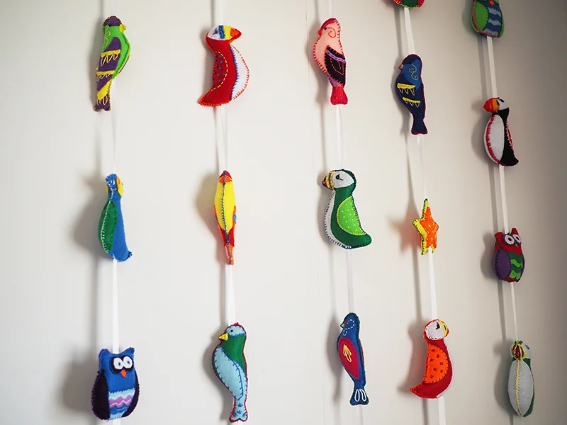 This mobile was made by my amazingly talented and lovely colleagues at work. They spent months working on it and I absolutely love it. All of the little animals are made from felt and every single one is different and has its own little personality! At the moment I have hung them on the wall but when the baby is in a crib each strand has a ring on the top so that I can thread them onto a mobile! 
