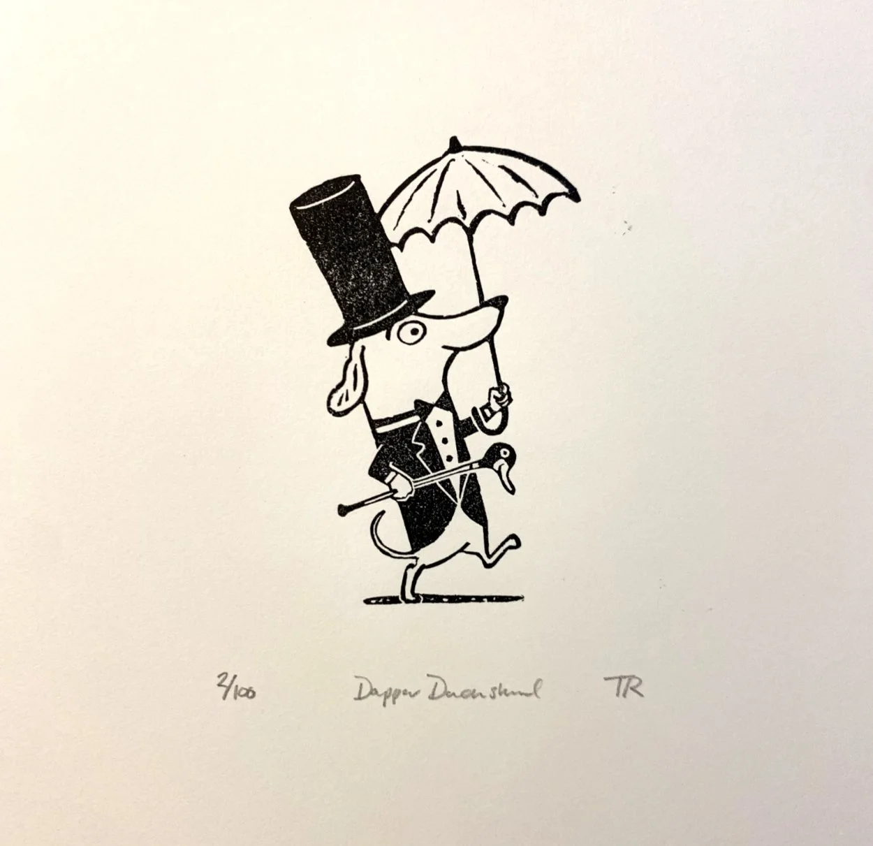 Dachshund linocut print