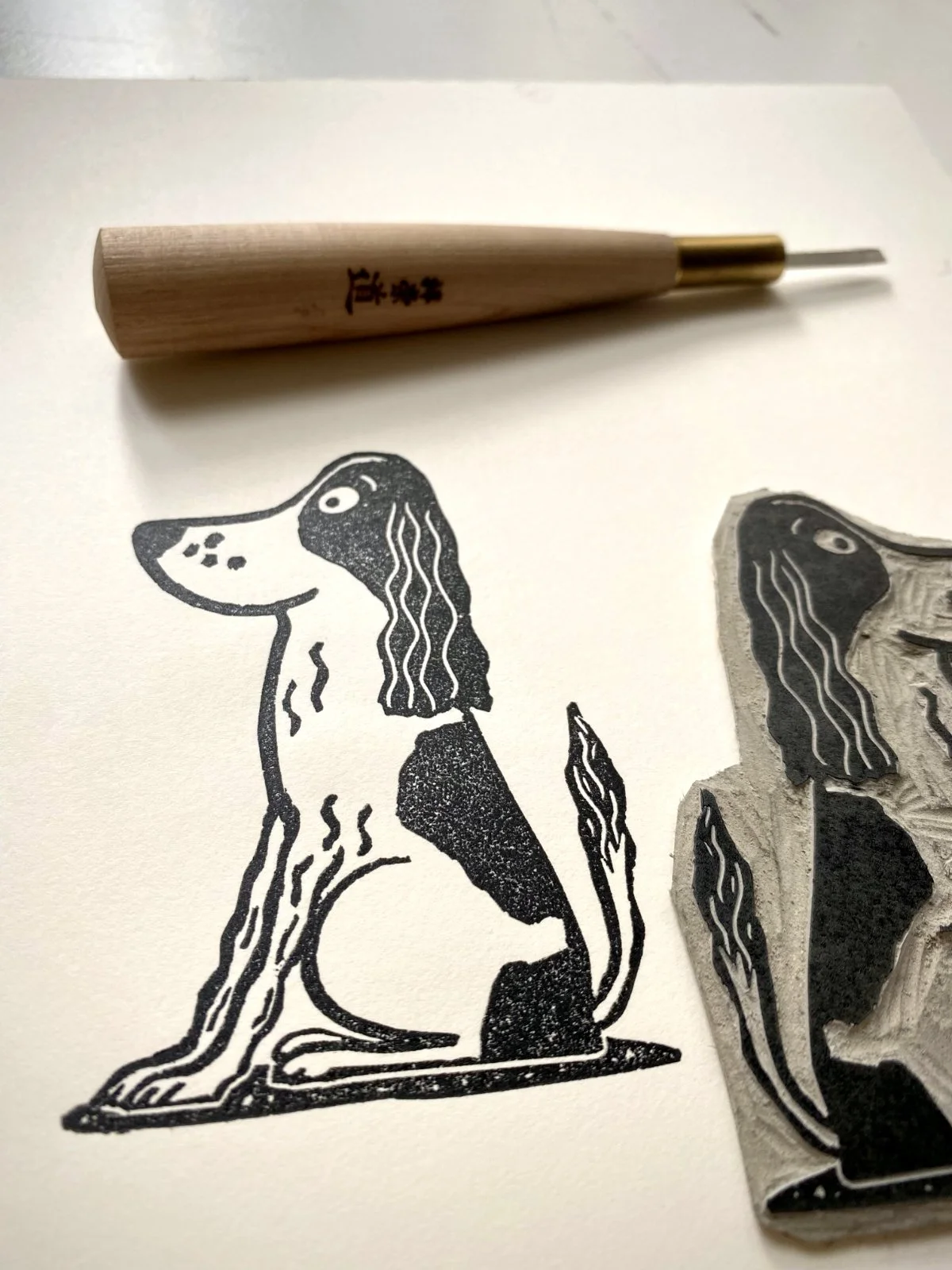Spaniel dog linocut print