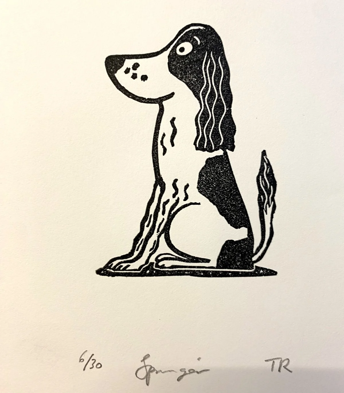 Spaniel dog linocut print