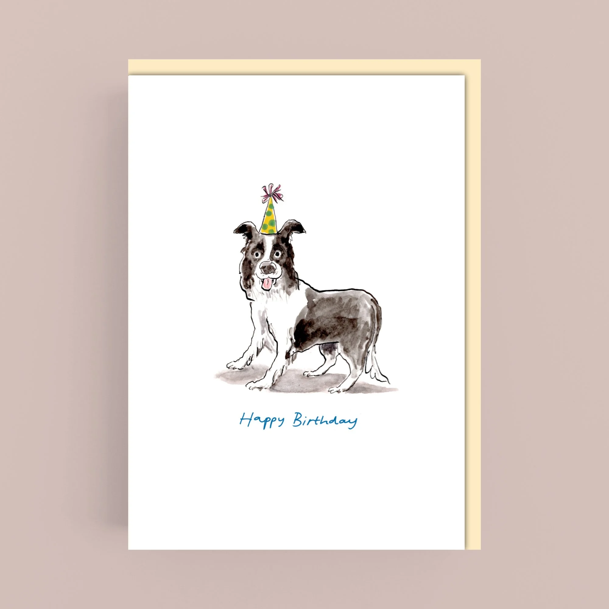 Collie dog illustrated cute cartoon birthday card