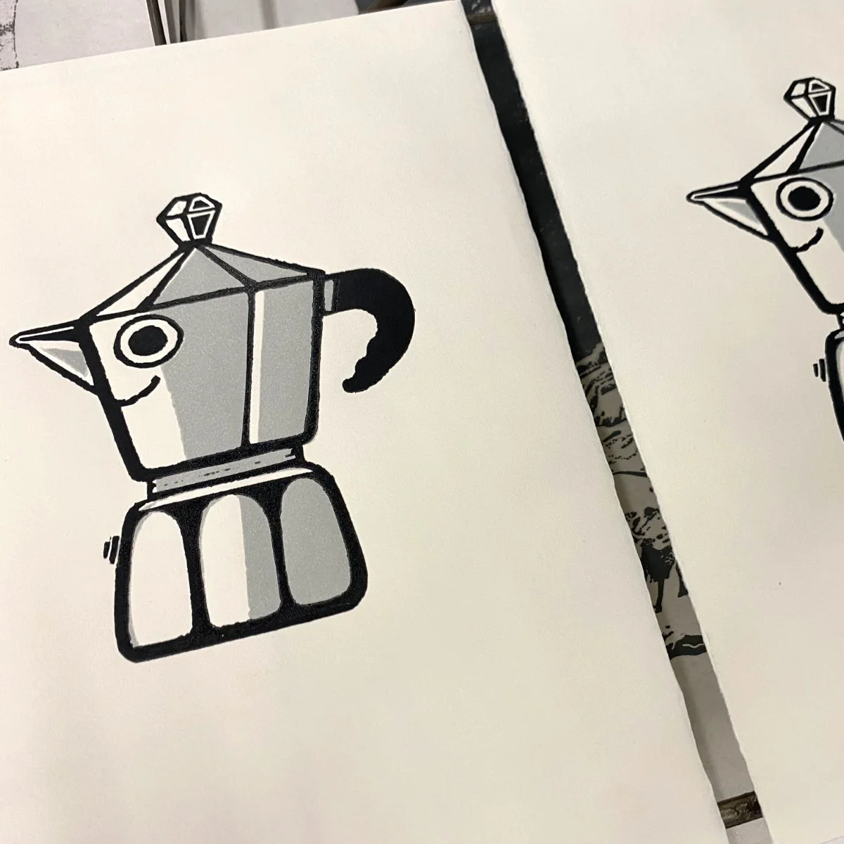 Moka pot coffee linocut print