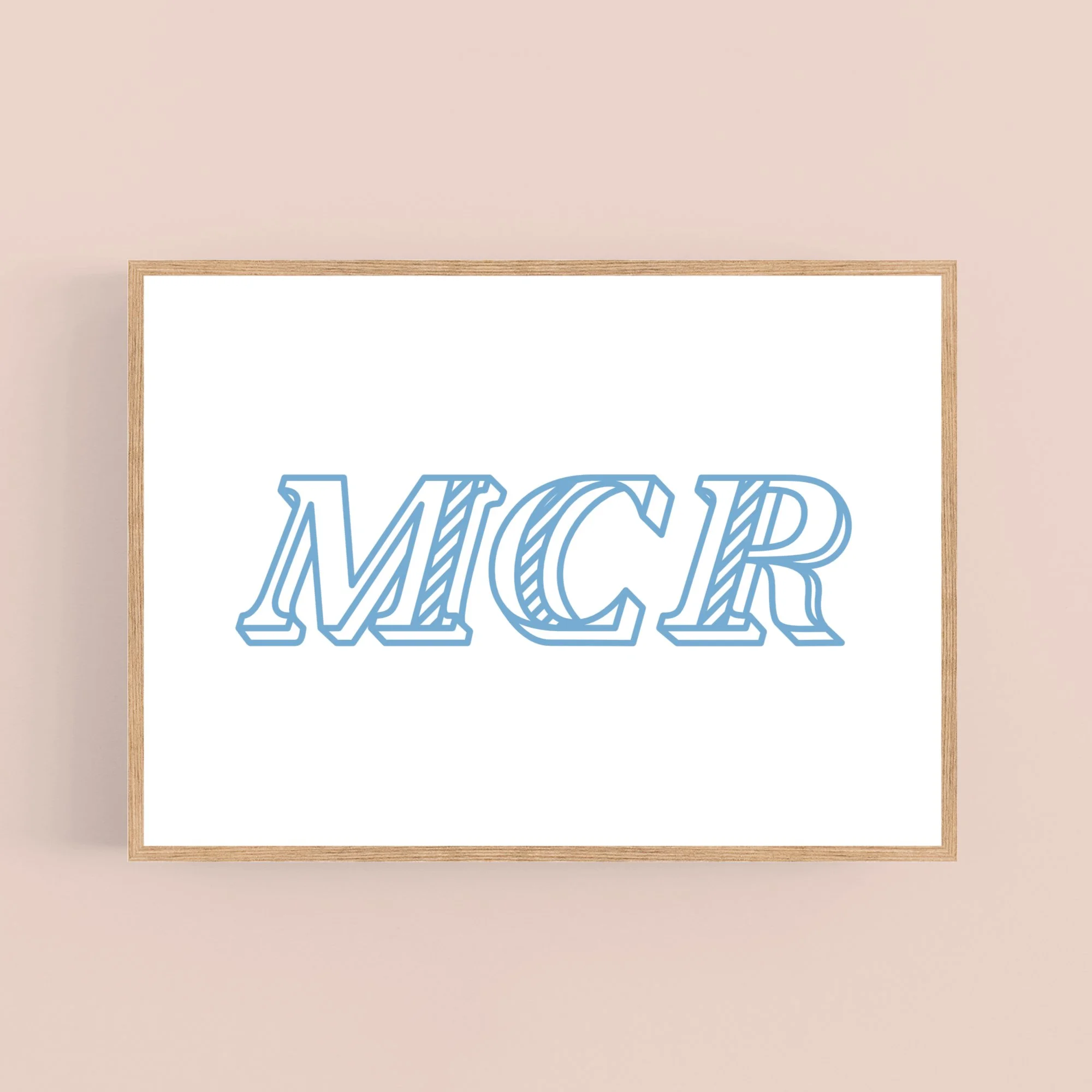 MCR Manchester typographer screen print in City blue