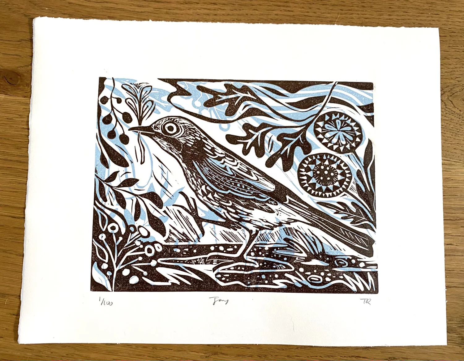 Jay linocut print