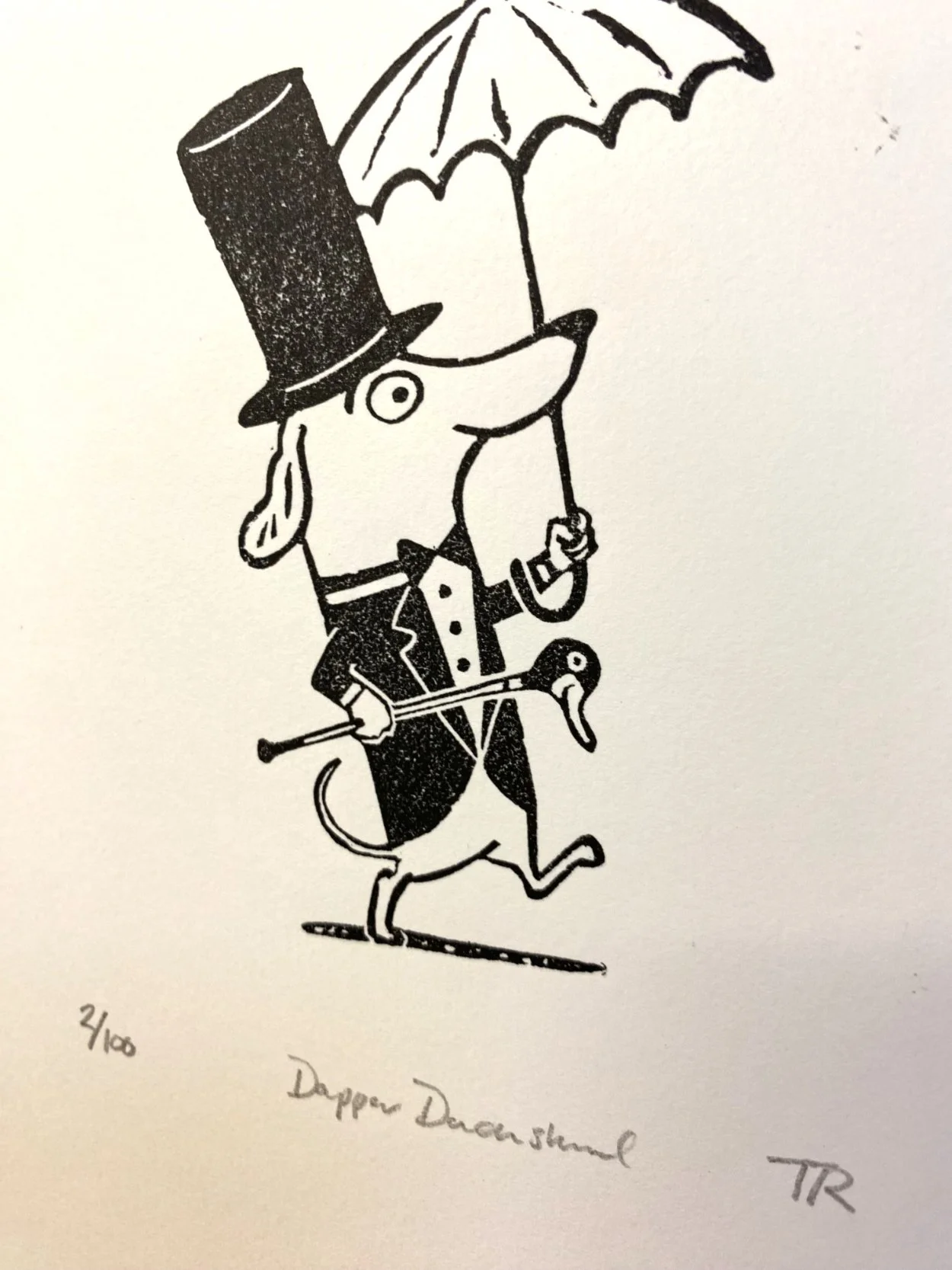 Dachshund linocut print