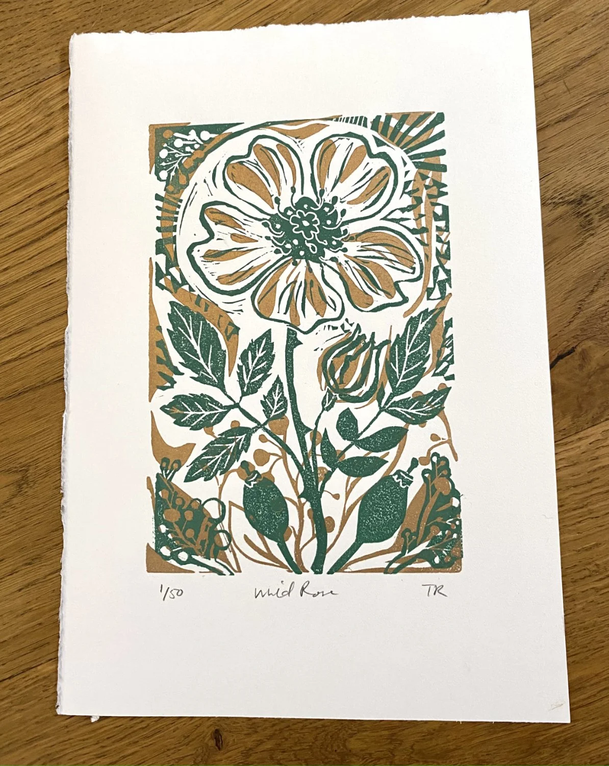 Rose linocut print