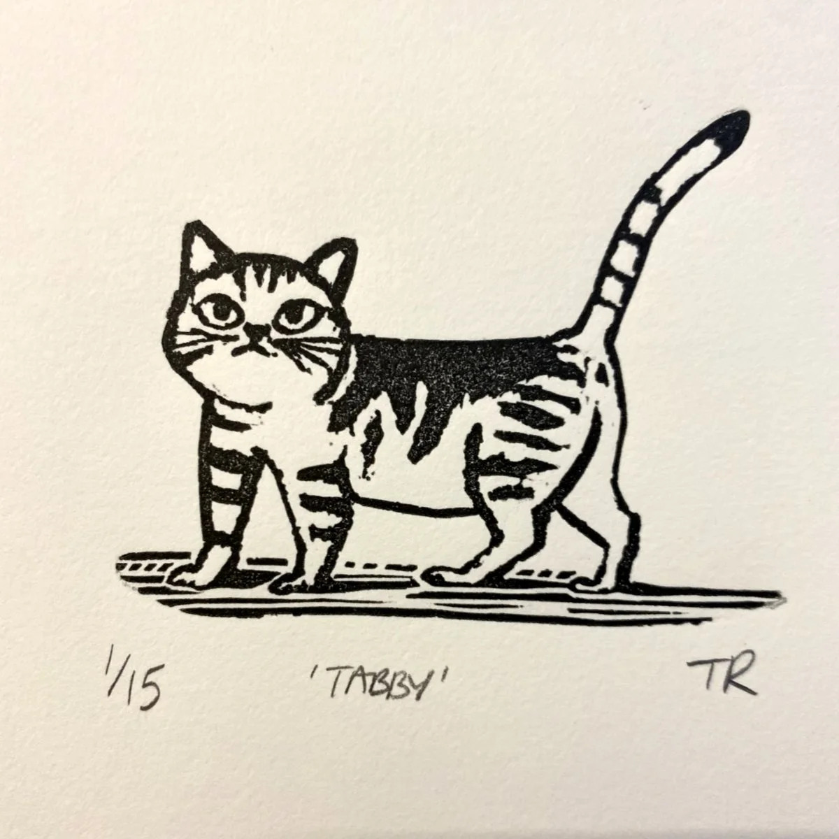 Cat linocut print