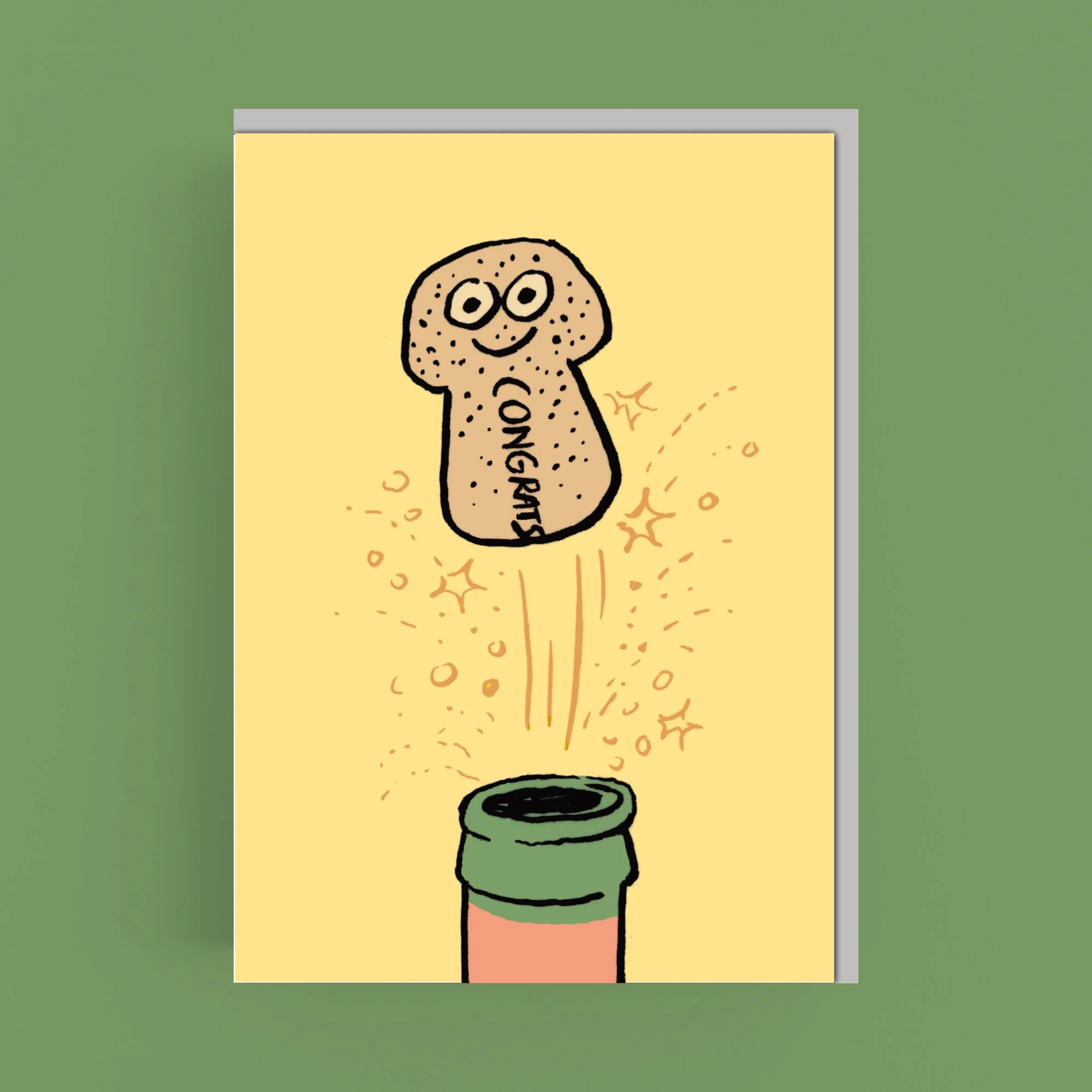 Popped Cork  Cartoon Congratulations Card