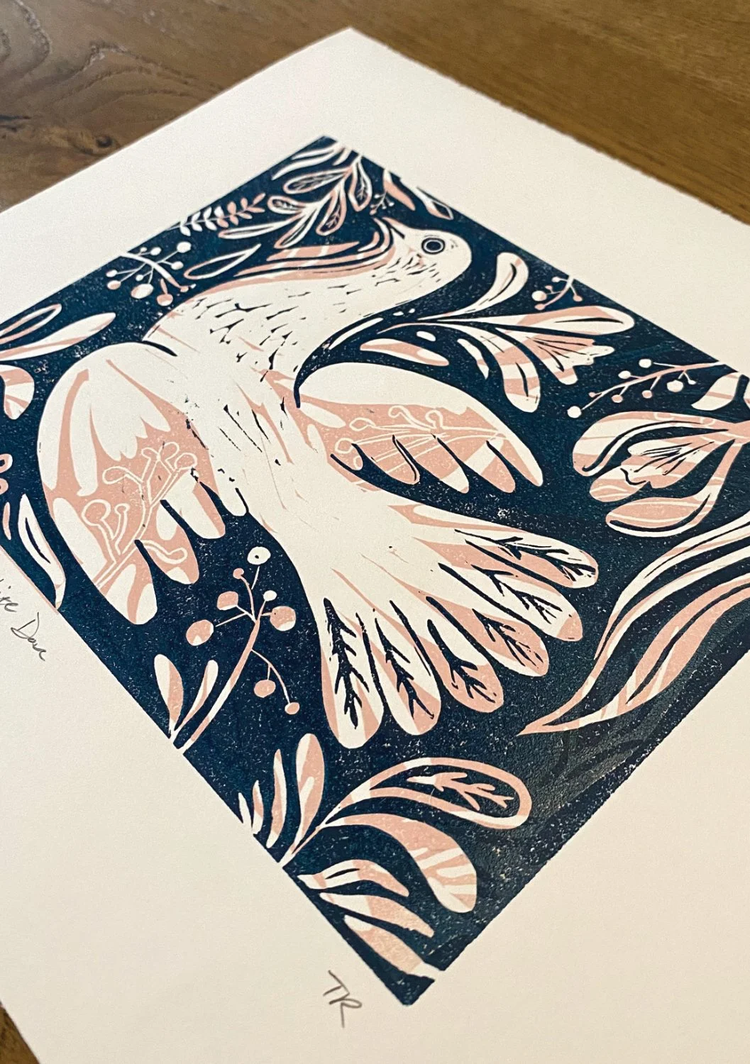 Dove linocut print