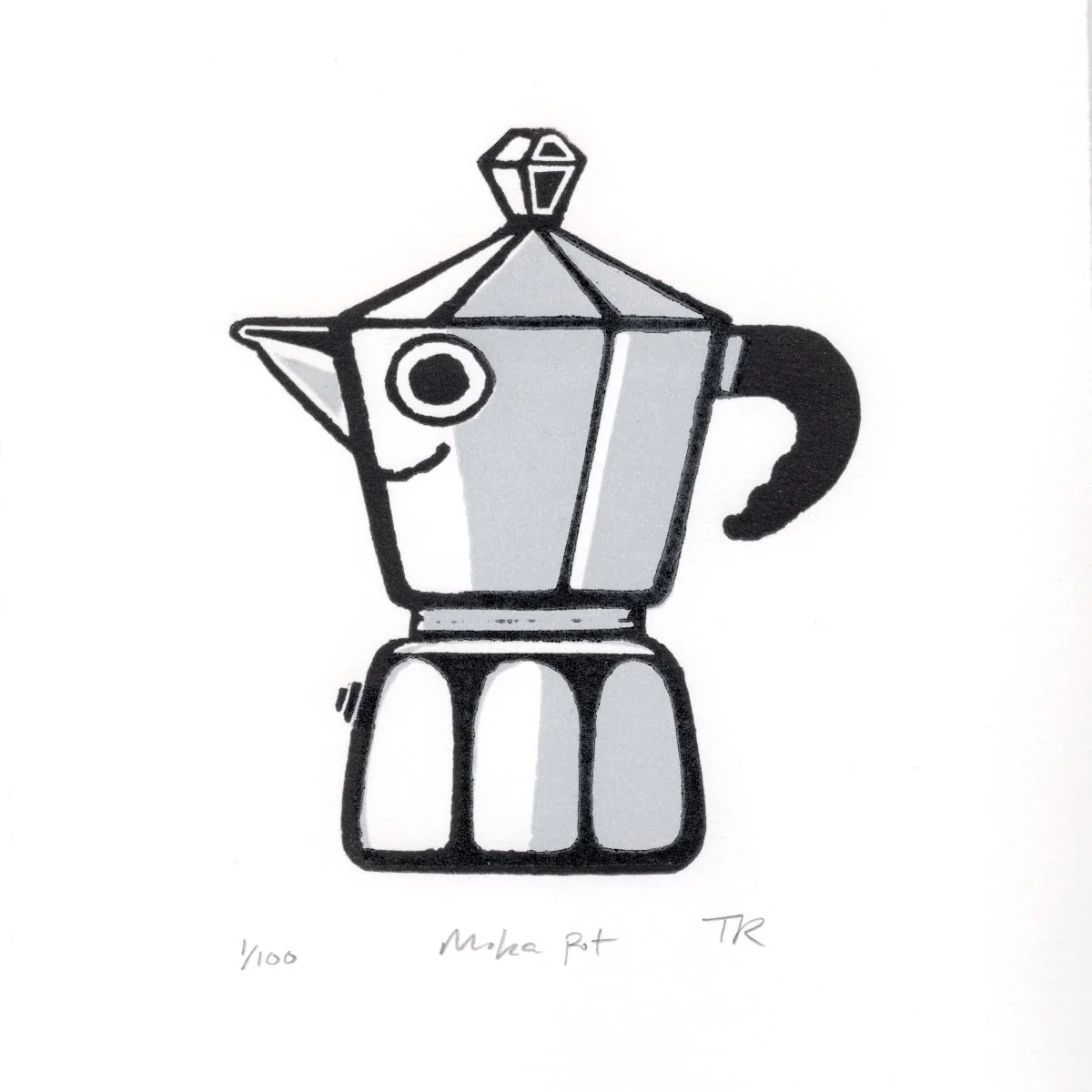 Moka pot coffee linocut print