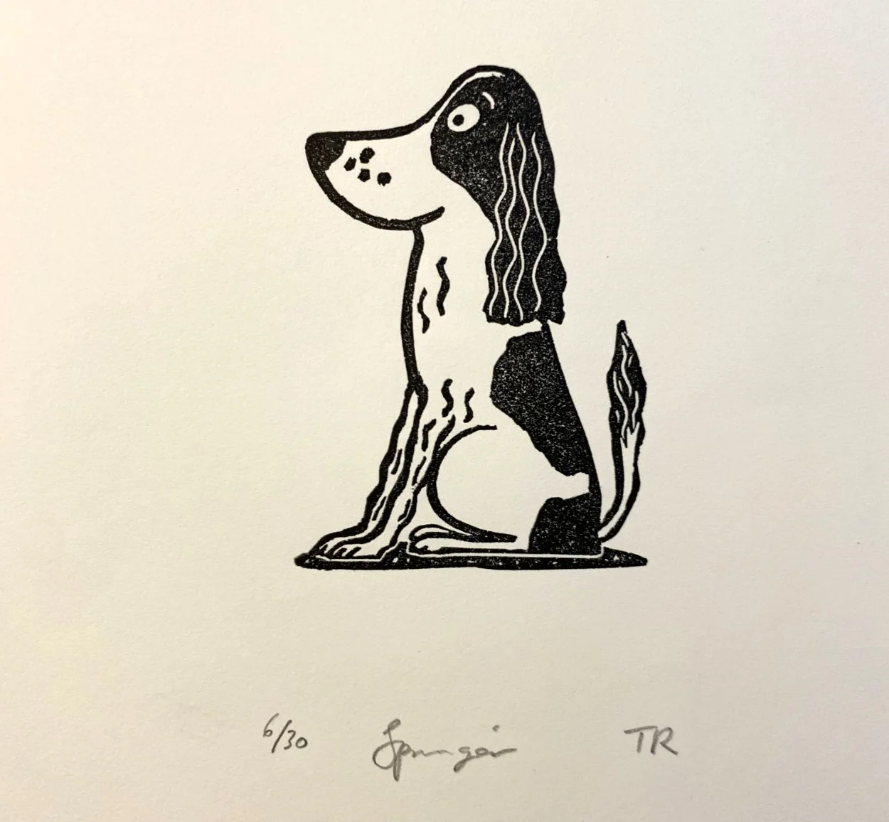 Spaniel dog linocut print