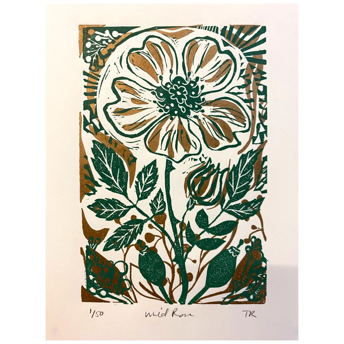 Rose linocut print