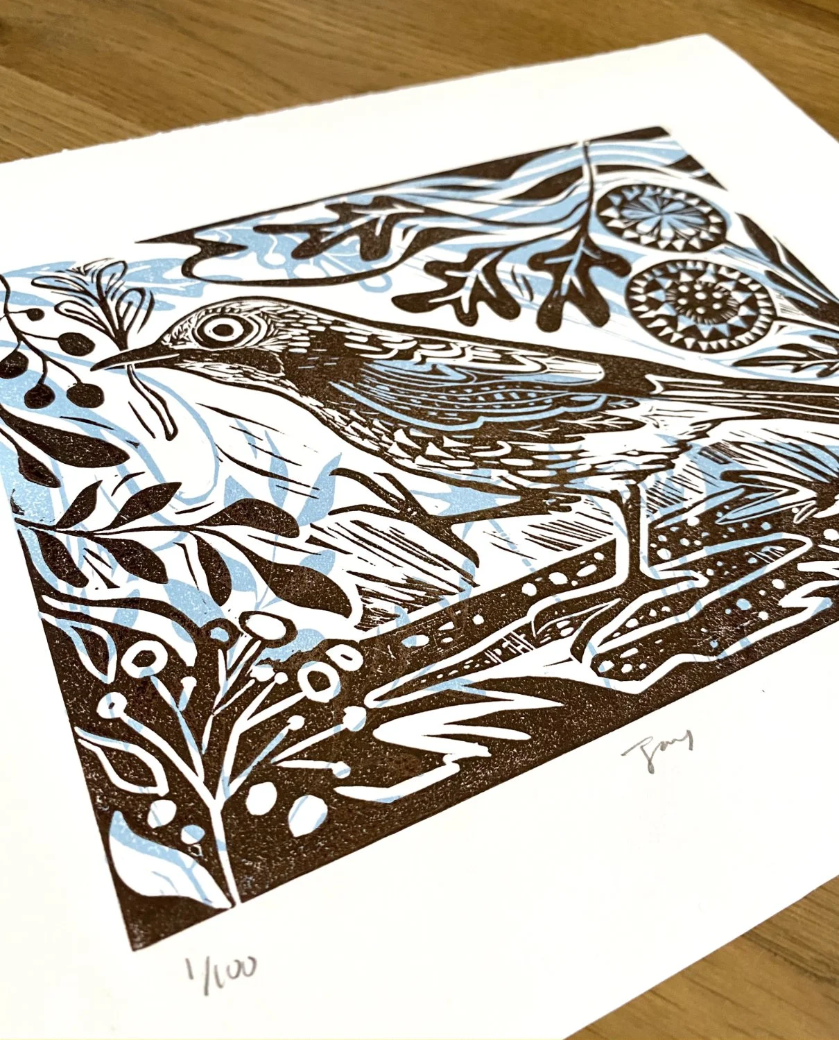 Jay linocut print