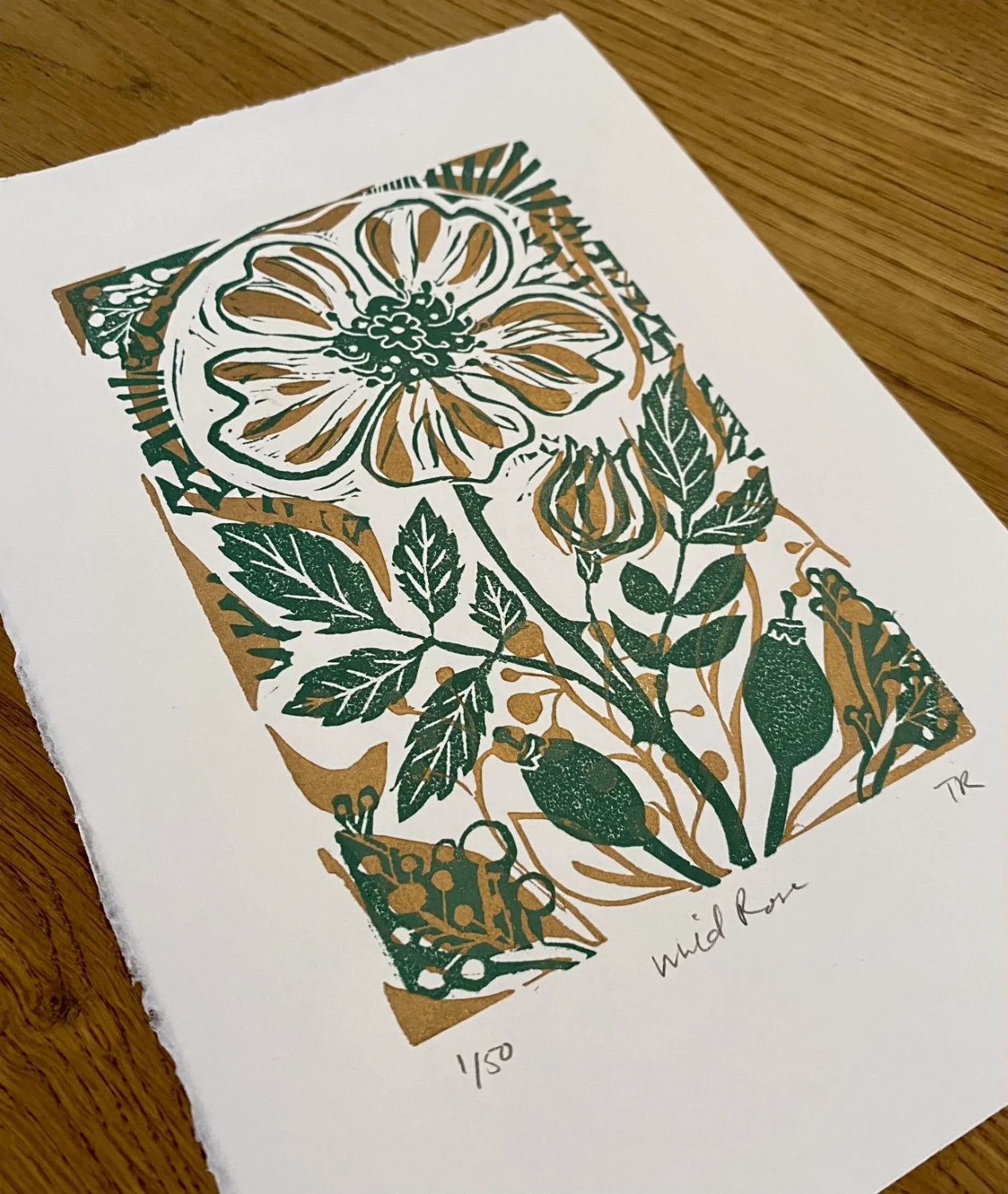 Rose linocut print