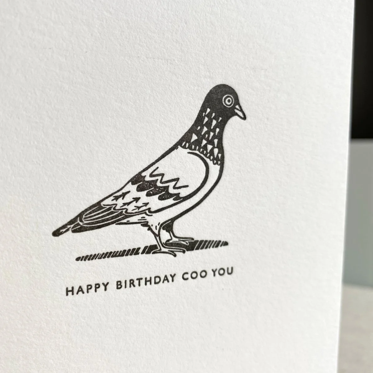 Letterpress pigeon birthday card