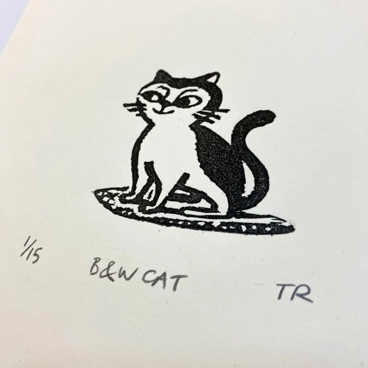 Cat linocut print