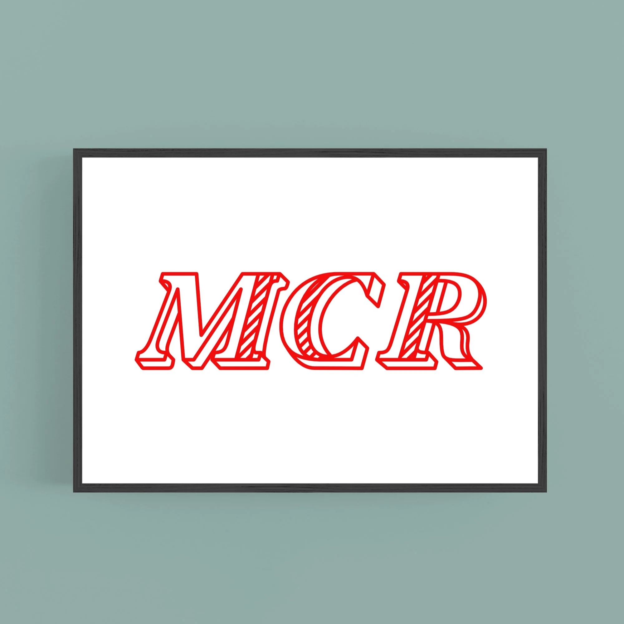 MCR Manchester typographer screen print in United red