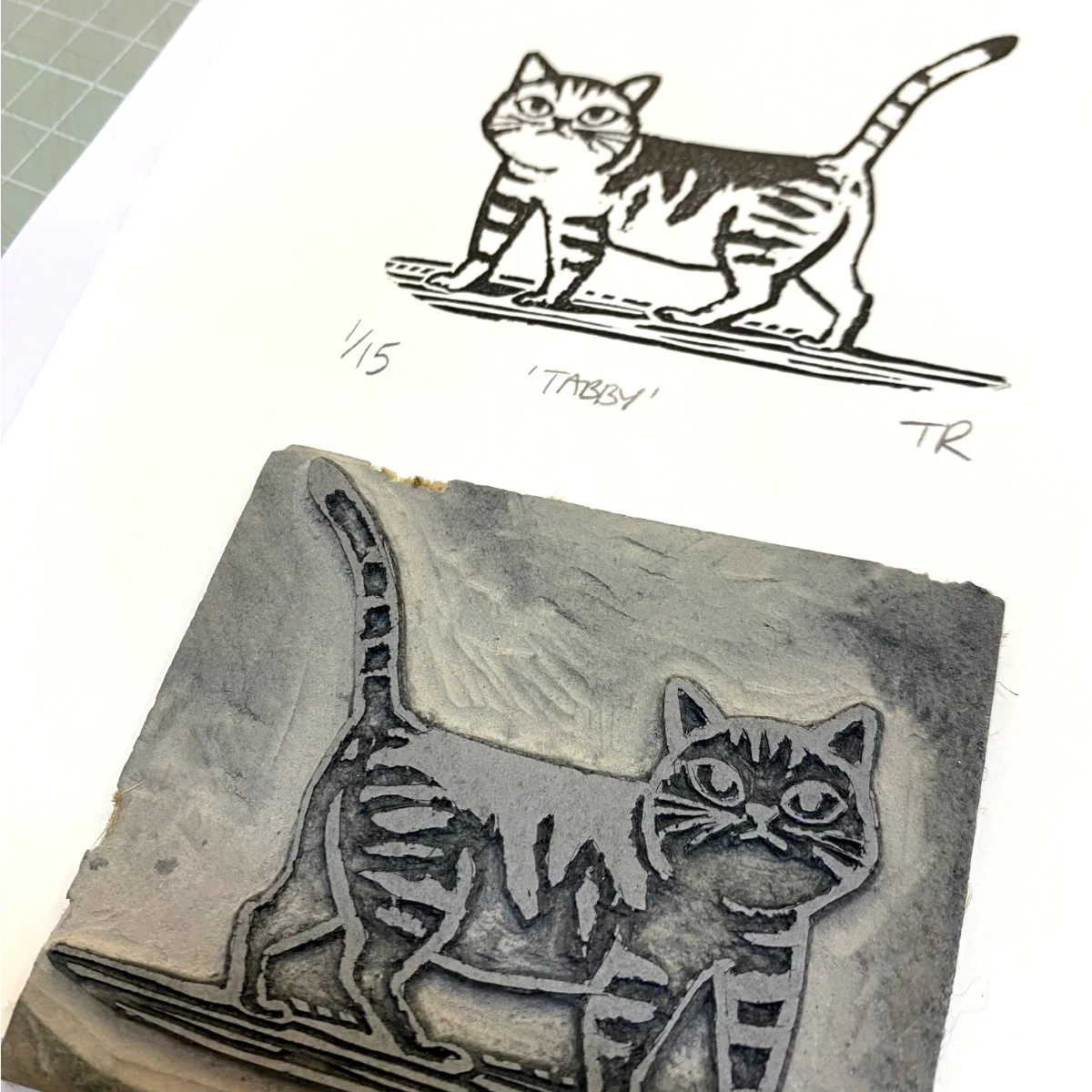 Cat linocut print