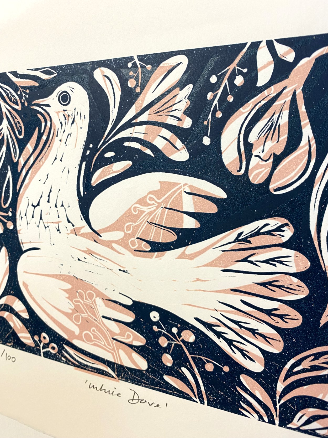 Dove linocut print
